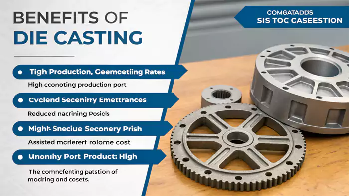 Comparison graphic showing die casting benefits (speed, complexity, cost) vs other methods
