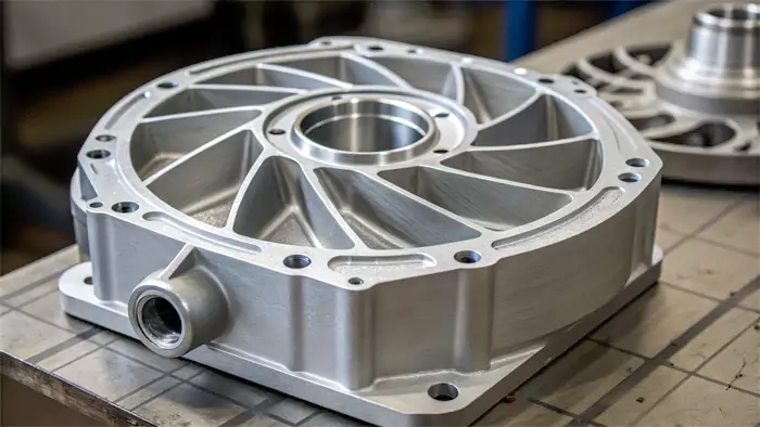 Intricate aluminum investment cast part showcasing complex geometry and smooth surface