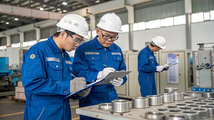 Technician inspecting an aluminum investment casting mold