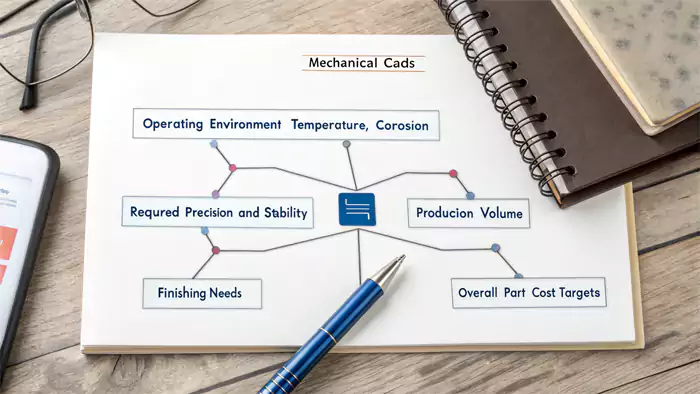 Mind map or graphic illustrating factors influencing material choice for die casting