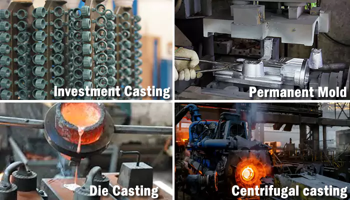 Infographic showing diagrams of four different main casting processes