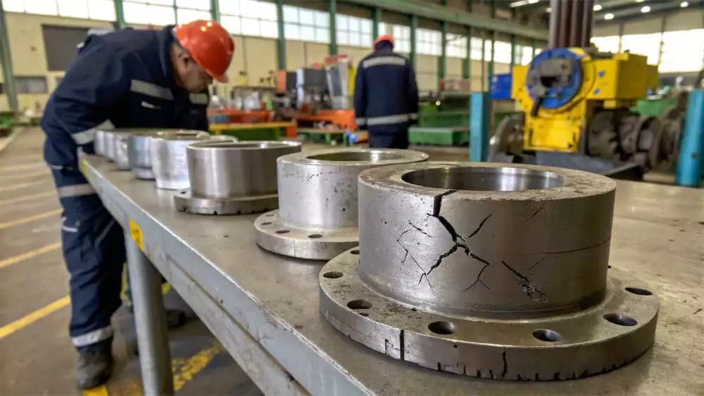 A cracked steel casting, illustrating a common defect with difficult alloys