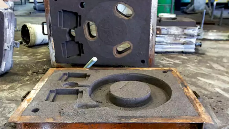 A simple sand mold with a cavity