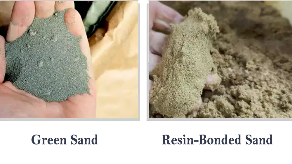 Close-up of green sand and resin-bonded sand