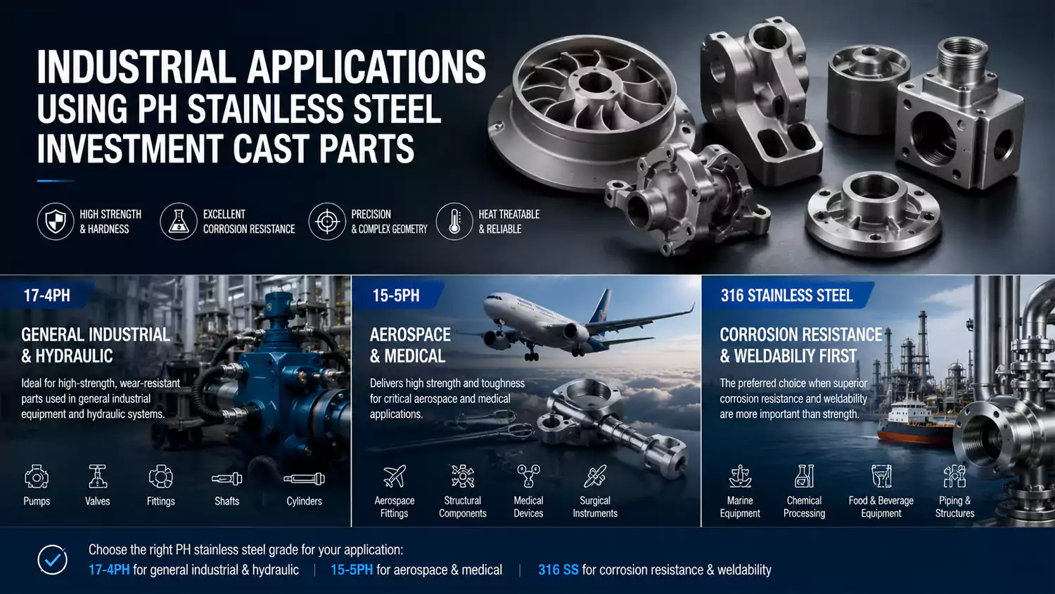 industrial applications using PH stainless steel investment cast parts