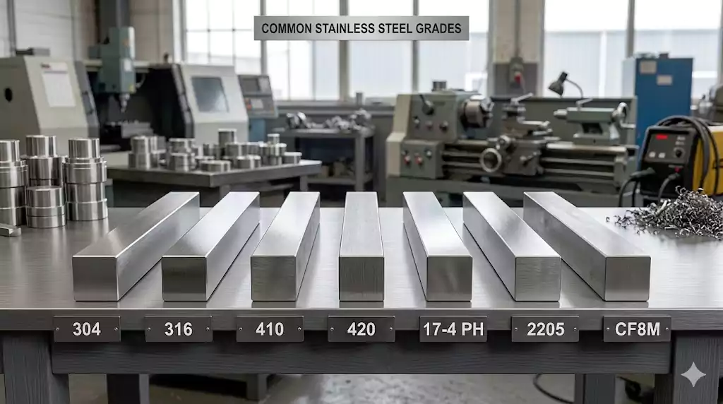 common stainless steel grades for investment casting and cnc machining