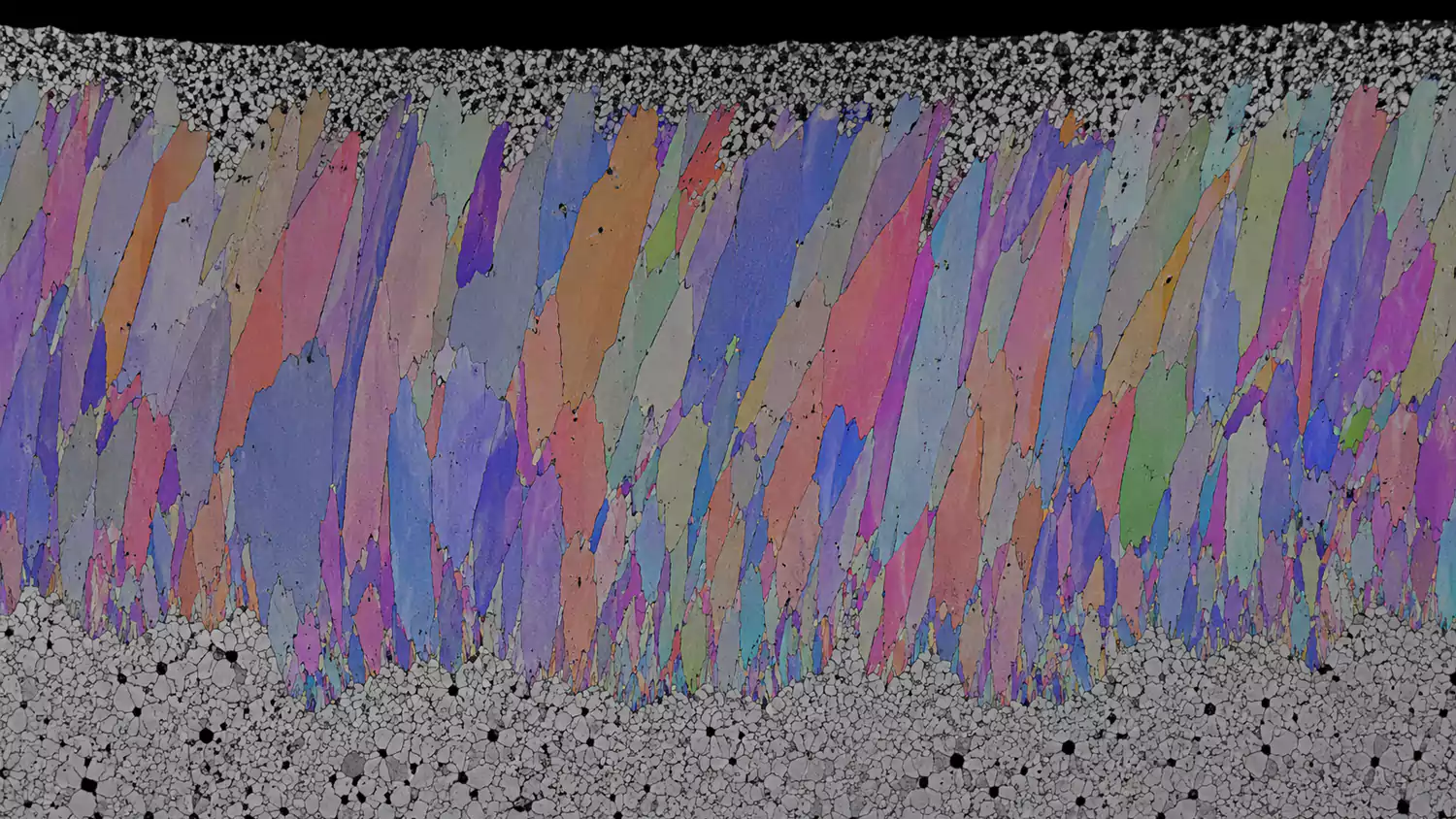microstructure of turbine blade showing grain boundaries and crystal orientation