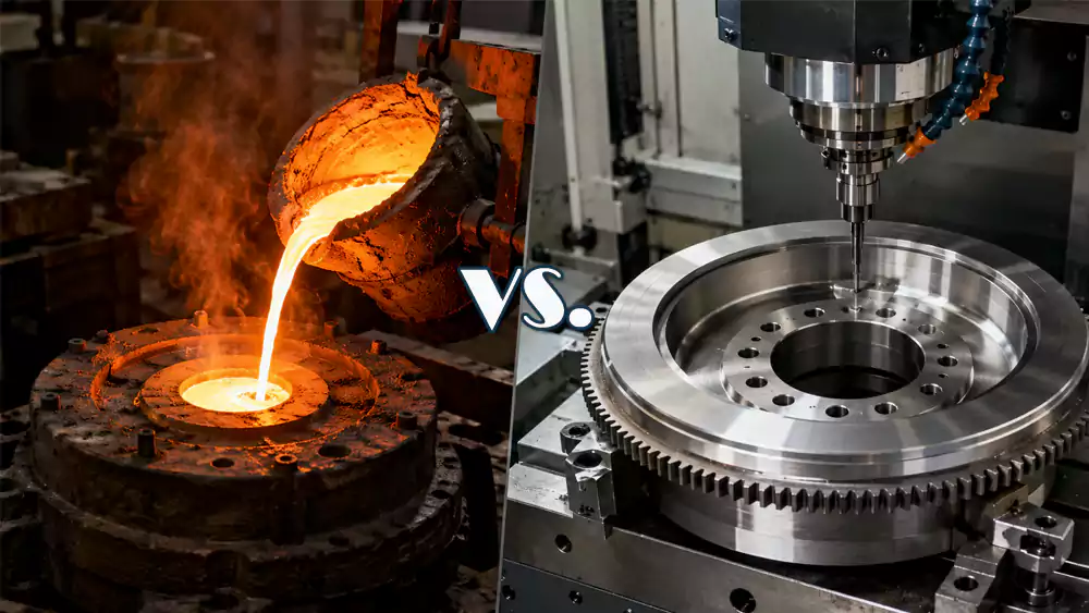 custom engine flywheel progressing through casting and precision CNC machining