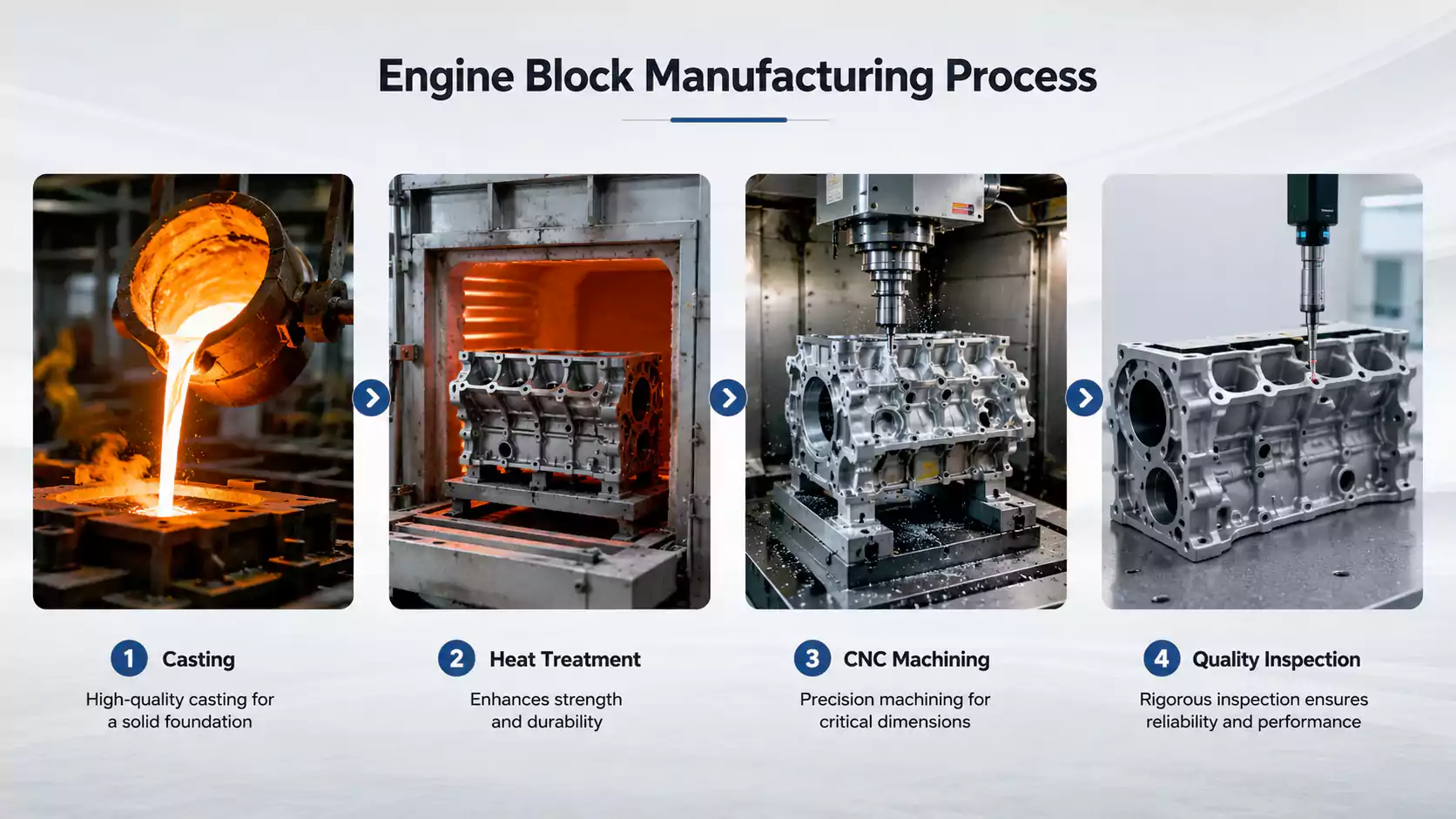 Engine block casting, heat treatment, CNC machining and quality inspection