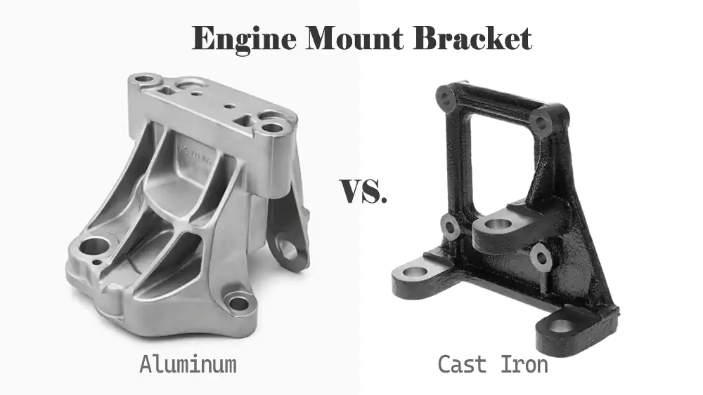 aluminum and cast iron engine mount brackets displayed for material comparison