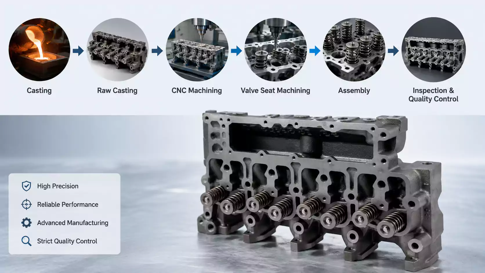Automotive cylinder head casting and CNC machining process