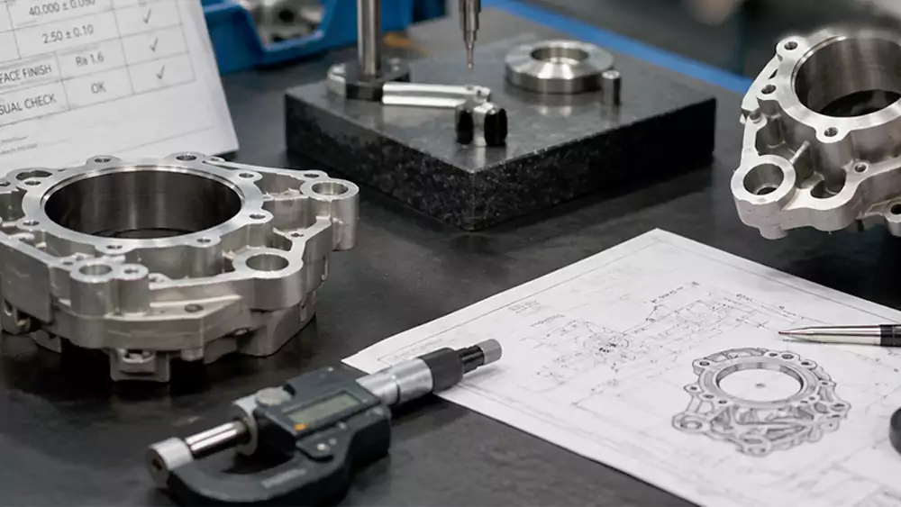 Oil pump housing during dimensional and casting quality inspection