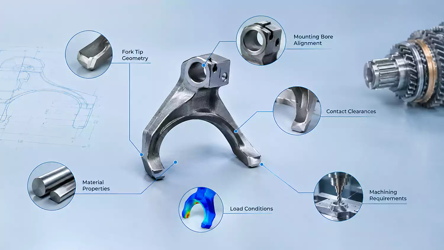 Custom automotive shift fork design and precision features
