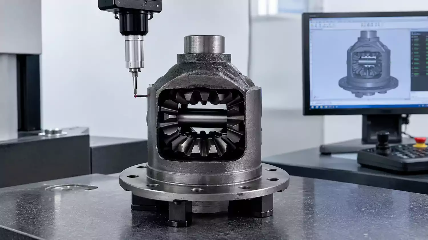 Quality inspection of a precision machined differential housing using dimensional measurement equipment